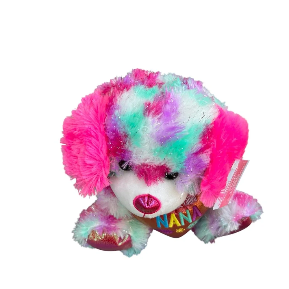 Way To Celebrate Mothers Day Nana Plush Dog Tie Dye Pink Purple Teal 10 inch NWT